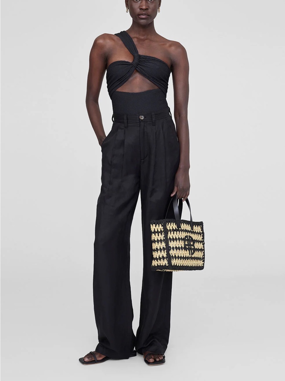 Anine Bing - Small Rio Tote in Black and Natural Stripe NWT